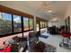 Enclosed sunroom patio features ceiling fans, a seating area and access to the backyard at 4540 Turnberry Ln, Lake Wales, FL 33859