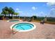 Community jacuzzi with brick patio, lush landscaping, and a view of the lake at 4540 Turnberry Ln, Lake Wales, FL 33859