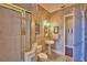 Elegant bathroom featuring a glass shower, pedestal sink, and tasteful decor at 105 Wyndham Dr, Winter Haven, FL 33884