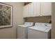 Functional laundry room with white cabinets, a stacked washer and dryer, and ample space for laundry tasks at 3834 Bedford Ave, Winter Haven, FL 33884