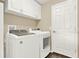 Well-equipped laundry room with a new white front-loading washer and dryer and ample storage at 496 Lake Suzanne Dr, Lake Wales, FL 33859
