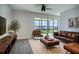Well-appointed living room with comfortable leather furnishings and a view of the peaceful waterfront at 153 Summershore Dr, Auburndale, FL 33823