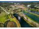 An aerial view of a residential area near a lake system, showing a neighborhood at 20143 Sunset Landing Ave, Groveland, FL 34736