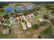 An aerial view of a neighborhood near a lake; red pin indicates the property location at 20143 Sunset Landing Ave, Groveland, FL 34736
