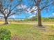 Expansive backyard with lush green grass and mature trees, offering stunning views of the lake at 2723 Rutledge Ct, Winter Haven, FL 33884