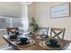 Close-up of a dining table set with elegant tableware, featuring textured placemats, dark blue dishes, and glassware at 629 Copeland Dr, Haines City, FL 33844