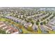 Aerial view of a neighborhood with many houses with screened-in pools at 7759 Basnett Cir, Kissimmee, FL 34747