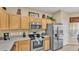 Close-up of a modern kitchen with stainless steel appliances and well-lit cabinetry with stylish accents at 7759 Basnett Cir, Kissimmee, FL 34747
