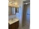 Well-lit bathroom features vanity sink with medicine cabinet mirror and accessible shower at 907 Van Dr, Auburndale, FL 33823