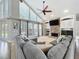 Living room featuring a stone fireplace, large windows with pool views at 2204 Kettle Dr, Orlando, FL 32835