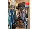 Walk-in closet filled with hanging clothes, luggage, and storage boxes at 32 Berna Cir, Winter Haven, FL 33884