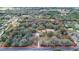 Aerial view of a property with a red boundary outline, showcasing the home and its generous treed lot at 3655 N Scenic Hwy, Lake Wales, FL 33898