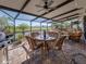 Spacious outdoor patio with seating, ceiling fans, and serene waterfront views, perfect for entertaining at 4115 Muirfield Loop, Lake Wales, FL 33859