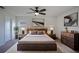 Charming bedroom with a modern bed frame, stylish nightstands, and unique artwork at 447 Lanham Dr, Winter Haven, FL 33881