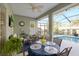 Screened patio featuring a dining table, comfortable seating, and a view of the pool at 7327 Bent Grass Dr, Winter Haven, FL 33884