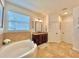 Bathroom featuring tub, granite countertop vanity, and window providing natural light at 1055 Lena Run Ct, Winter Haven, FL 33880