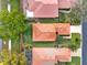 Overhead aerial view of a home with a tile roof, showcasing the green lawn and patio with screen at 208 Lake Region S Blvd, Winter Haven, FL 33881