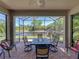 Screened patio featuring brick floor and comfortable seating area with a lake view at 4168 Aberdeen Ln, Lake Wales, FL 33859
