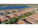 Aerial view of a landscaped single-Gathering home, showing the backyard and surrounding neighborhood near the lake at 5556 Hogan Ln, Winter Haven, FL 33884