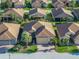 An aerial shot showcases the manicured landscaping and charming curb appeal of this lovely single Gathering home at 5556 Hogan Ln, Winter Haven, FL 33884