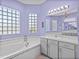 Bathroom boasting a soaking tub, glass block windows, and a modern vanity at 1124 Sawgrass Dr, Winter Haven, FL 33884