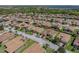 An aerial view of a neighborhood showcasing well-maintained lawns and a lake in the distance at 5325 Nicklaus Dr, Winter Haven, FL 33884