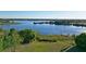 An aerial view showcasing a lakeside property featuring a wooden dock and lush greenery at 218 Omaha St S S St, Lake Hamilton, FL 33851