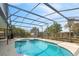 Outdoor pool with a screened-in enclosure, landscaped yard, and space for outdoor furniture at 247 Cobalt Dr, Kissimmee, FL 34758