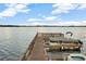 Scenic view of a boat dock on a tranquil lake, with a covered boat slip and calm waters at 3710 Plymouth Dr, Winter Haven, FL 33884