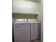 Laundry room with side-by-side washer and dryer units and white storage cabinets above at 4063 Birkdale Dr, Lake Wales, FL 33859