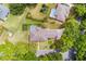 A high aerial shot shows the house, pool, mature trees, and expansive lawn of this property at 5020 Broadmore Dr, Auburndale, FL 33823