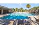 Resort-style community pool with ample lounge seating and lush palm trees around at 6237 Aralia Ivy Ln, Winter Garden, FL 34787
