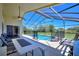 Enclosed pool and patio area complete with outdoor furniture and peaceful views of the lawn at 916 Balmoral Dr, Davenport, FL 33896