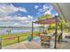 Charming waterfront patio with comfortable seating, pergola, and beautiful lake views for outdoor enjoyment at 103 Lake Thomas Dr, Winter Haven, FL 33880