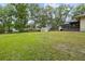Spacious backyard with mature trees and a shed, offering ample space for outdoor activities at 6320 Newman E Cir, Lakeland, FL 33811