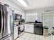 Functional kitchen with stainless steel appliances, white cabinets, and a window, offering a clean design at 711 Lake Dexter Cir, Winter Haven, FL 33884