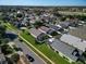 An aerial view of a residential neighborhood featuring numerous single-Gathering homes with screened-in pools and well-maintained lawns at 8001 Arrow Creek Rd, Kissimmee, FL 34747
