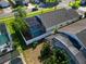 Aerial view of a private backyard pool area, surrounded by a screen enclosure for year-round enjoyment at 8001 Arrow Creek Rd, Kissimmee, FL 34747