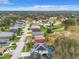 Overhead view of a peaceful residential street featuring various home styles and a mix of landscaping at 157 Golf Aire Blvd, Haines City, FL 33844