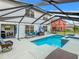 Sparkling screened-in pool and hot tub area with an outdoor seating area provide the ultimate backyard experience at 157 Golf Aire Blvd, Haines City, FL 33844