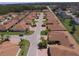 Aerial view of numerous homes with brown roofs and brick driveways in a well-maintained neighborhood at 1674 Linz Ct, Winter Haven, FL 33884