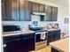 Kitchen featuring stainless steel appliances, dark cabinets, and countertops with room to prep at 1760 Carnostie Rd, Winter Haven, FL 33884
