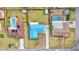 Aerial view showing fenced yard, storage shed, proximity to neighborhood pools and driveways at 317 Oak Trl, Lakeland, FL 33813
