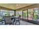 This screened patio offers an inviting outdoor dining area overlooking a lush garden at 364 Lake Vista Dr, Auburndale, FL 33823