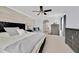 Relaxing bedroom with a coastal accent wall, plush carpet and comfortable king bed at 3853 Cortland Dr, Davenport, FL 33837