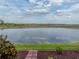 Peaceful backyard view with landscaping, a brick paver patio, and lake view at 4081 Dunmore Dr, Lake Wales, FL 33859