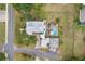 Expansive aerial view of the property, showcasing the pool, landscaping, and proximity to the road at 501 Main St, Lake Hamilton, FL 33851