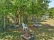Cozy backyard features mature trees, a chain link fence and a fire pit at 524 Nogales, Kissimmee, FL 34758