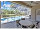 Covered patio seating area looks out to the pool and backyard view at 662 Orista Dr, Davenport, FL 33897
