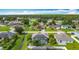 Aerial view of neighborhood homes, showing solar panels, swimming pools, and mature landscaping at 716 Maderia Ct, Kissimmee, FL 34758